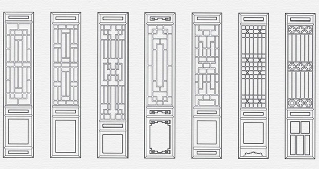 东成镇常用中式仿古花窗图案隔断设计图