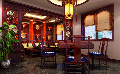 东成镇古典中式风格茶楼包间设计装修效果图